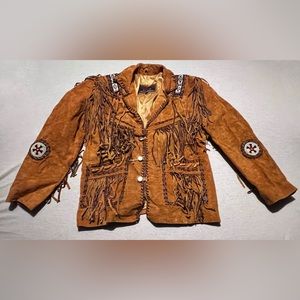 Mens Native American Leather Bead Jacket Suede Handmade Indian Buckskin Real